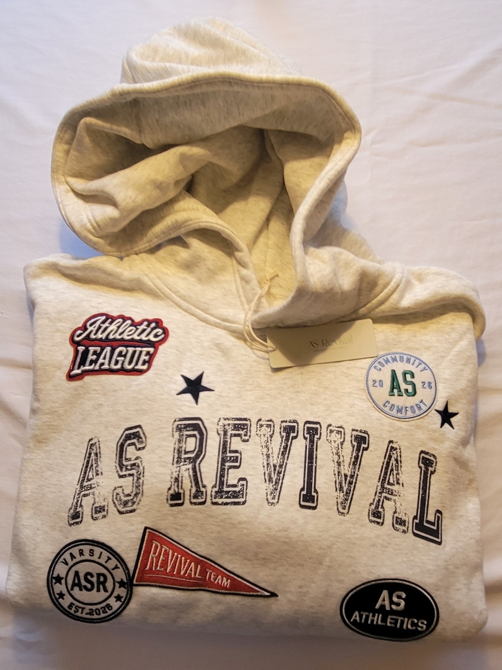 Altar'd State Gray AS Revival Hooded Sweatshirt with Athletic Patches